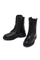 Women's Black Lace-Up Zipper Leather Combat Boots | Derimod
