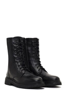 Women's Black Lace-Up Zipper Leather Combat Boots | Derimod