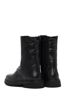 Women's Black Lace-Up Zipper Leather Combat Boots | Derimod