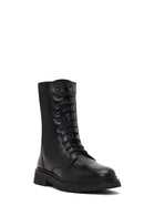 Women's Black Lace-Up Zipper Leather Combat Boots | Derimod