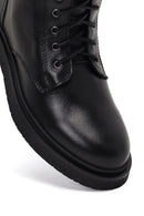 Women's Black Lace-Up Zipper Leather Combat Boots | Derimod