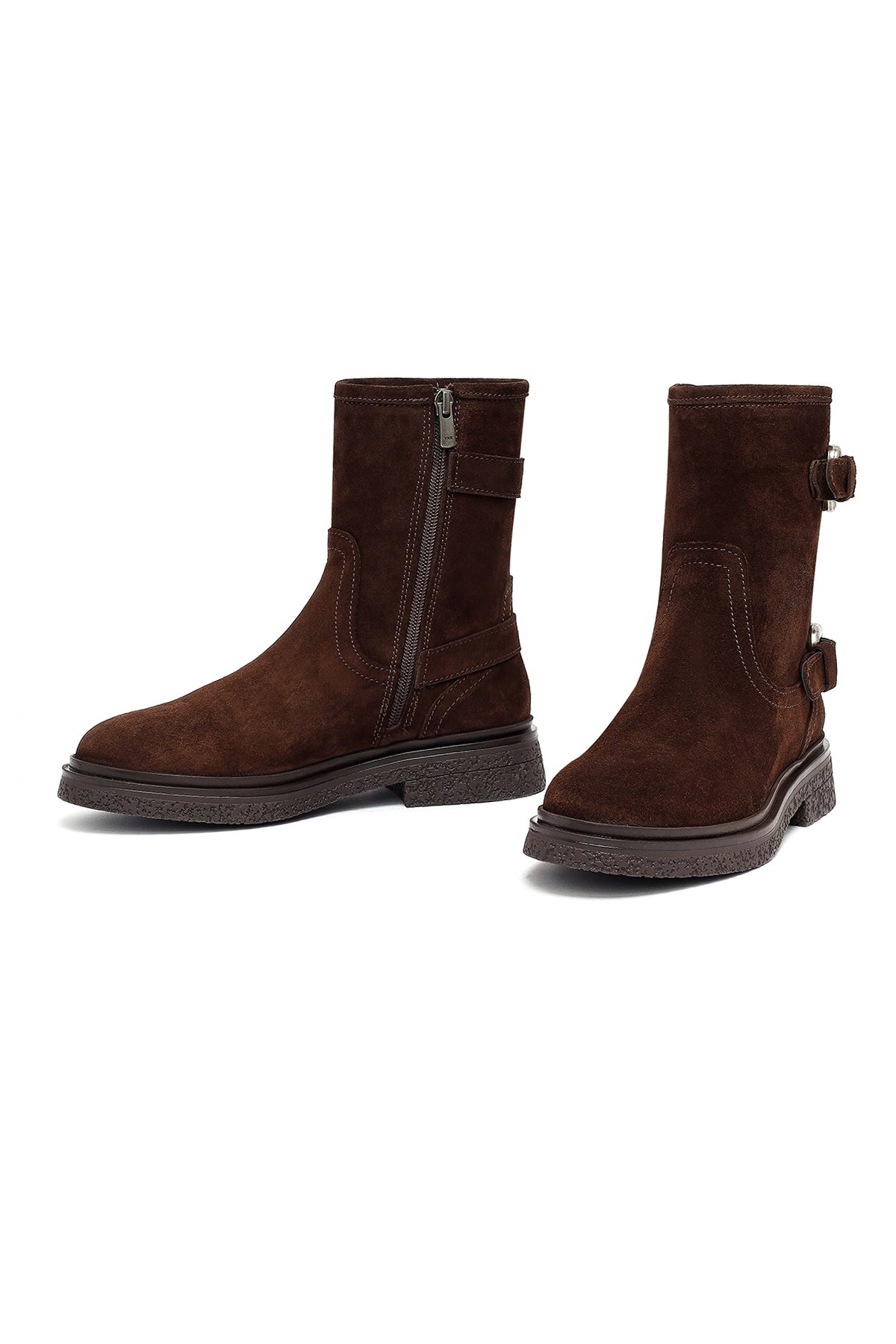 Kadın Kahverengi Fermuarlı Süet Deri Bot