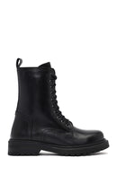 Women's Black Zipper Leather Combat Boots | Derimod