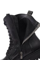 Women's Black Zipper Leather Combat Boots | Derimod