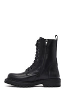 Women's Black Zipper Leather Combat Boots | Derimod