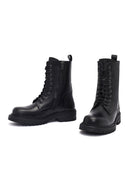 Women's Black Zipper Leather Combat Boots | Derimod