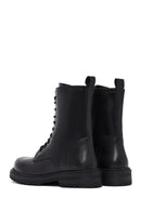 Women's Black Zipper Leather Combat Boots | Derimod