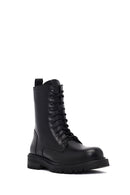 Women's Black Zipper Leather Combat Boots | Derimod