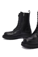 Women's Black Zipper Leather Combat Boots | Derimod