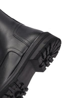 Women's Black Zipper Leather Combat Boots | Derimod