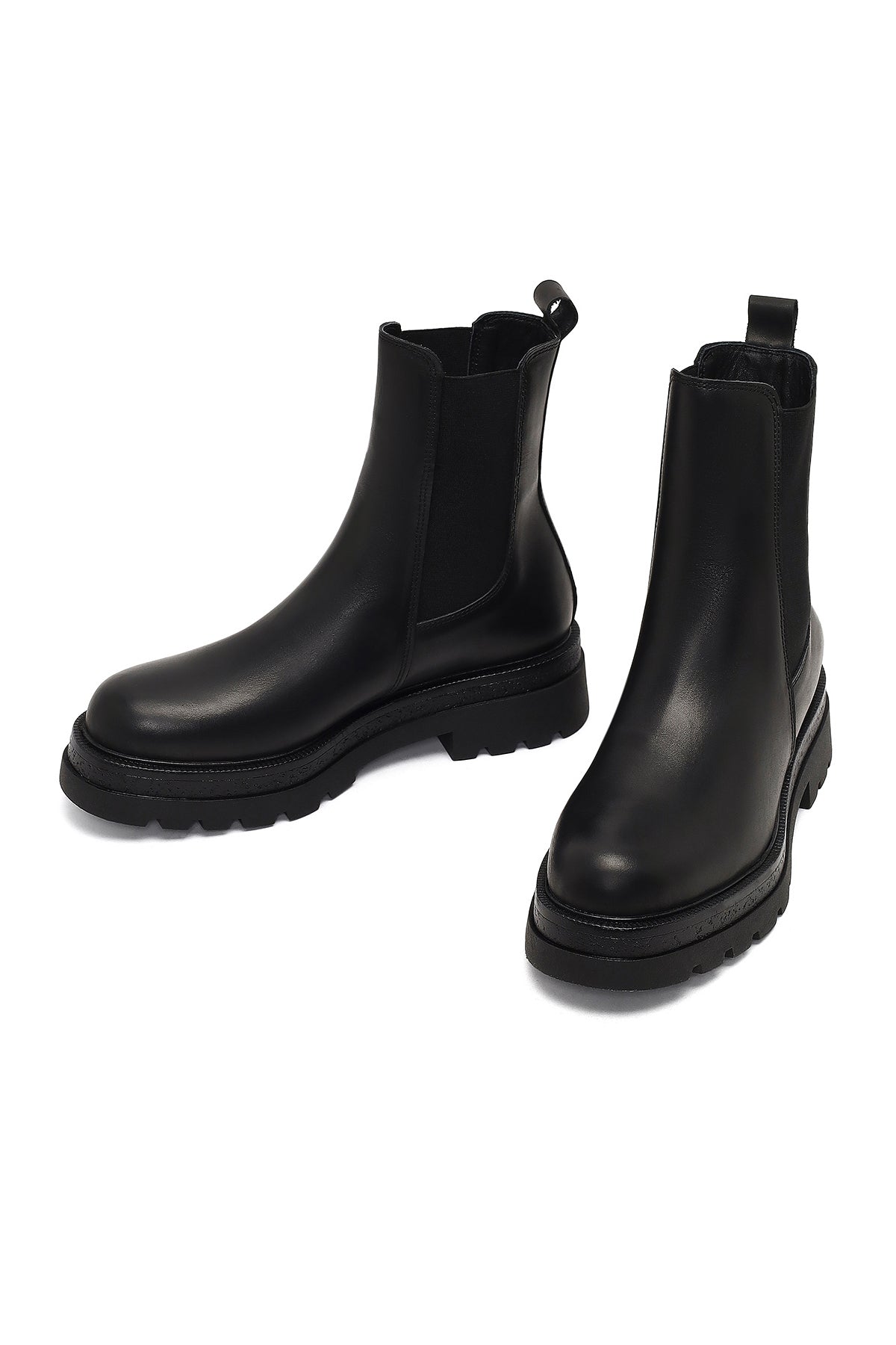 Kadın Siyah Kalın Tabanlı Deri Chelsea Bot
