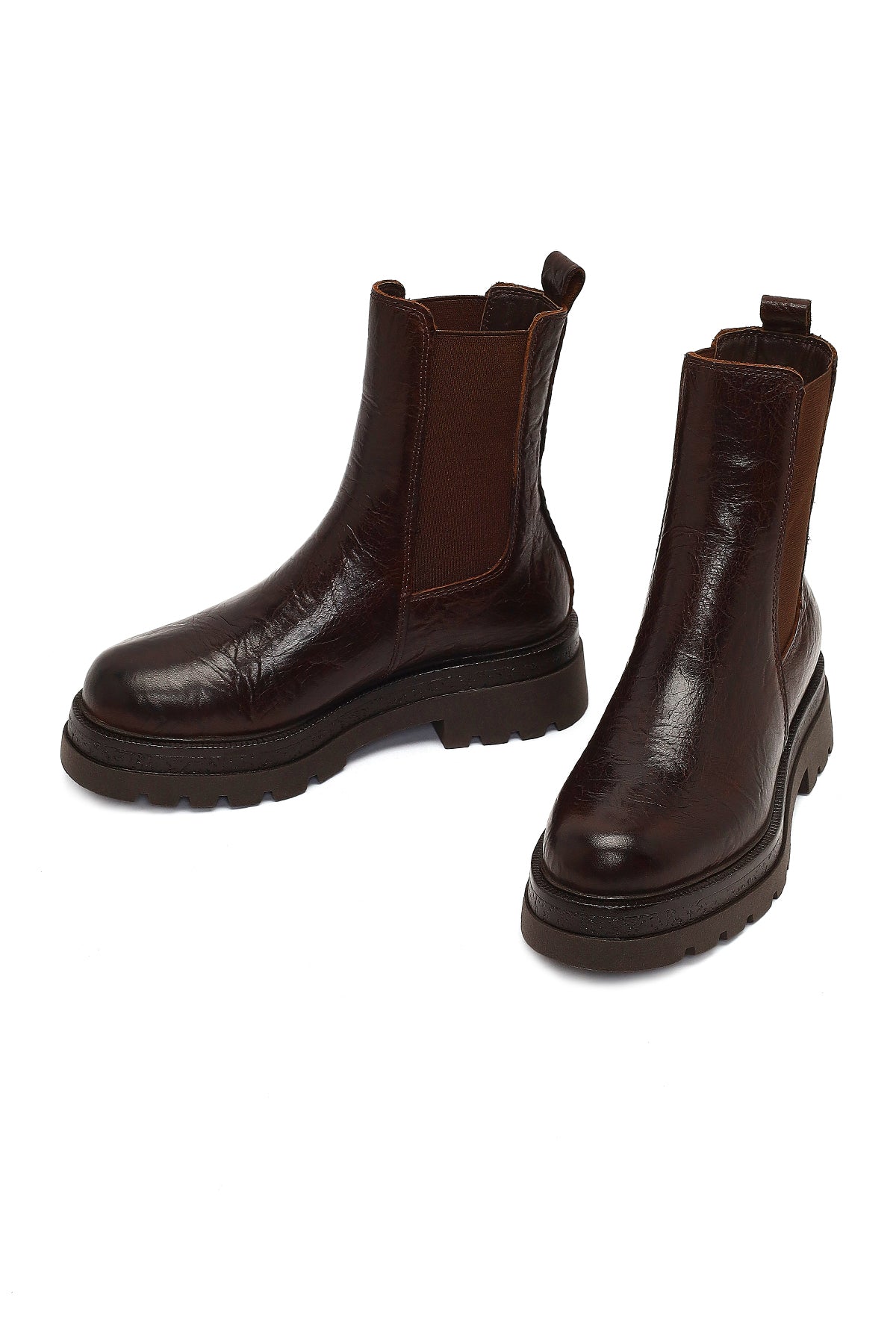 Kadın Kahverengi Kalın Tabanlı Deri Chelsea Bot