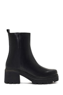 Kadın Siyah Fermuarlı Kalın Topuklu Deri Bot | Derimod