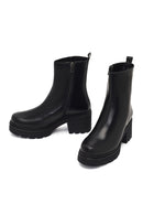 Kadın Siyah Fermuarlı Kalın Topuklu Deri Bot | Derimod