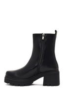 Kadın Siyah Fermuarlı Kalın Topuklu Deri Bot | Derimod