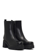 Kadın Siyah Fermuarlı Kalın Topuklu Deri Bot | Derimod