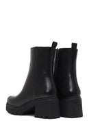 Kadın Siyah Fermuarlı Kalın Topuklu Deri Bot | Derimod