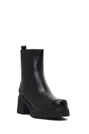 Kadın Siyah Fermuarlı Kalın Topuklu Deri Bot | Derimod