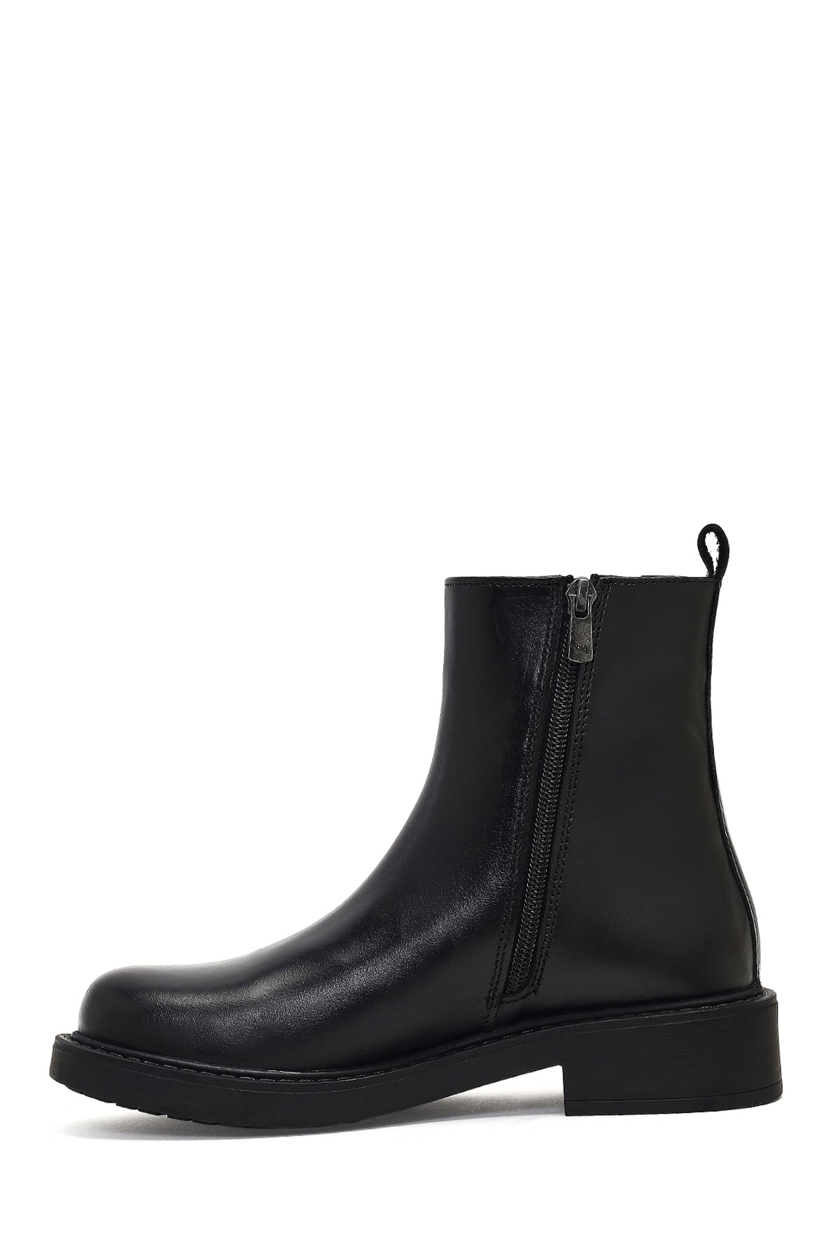 Kadın Siyah Fermuarlı Deri Bot