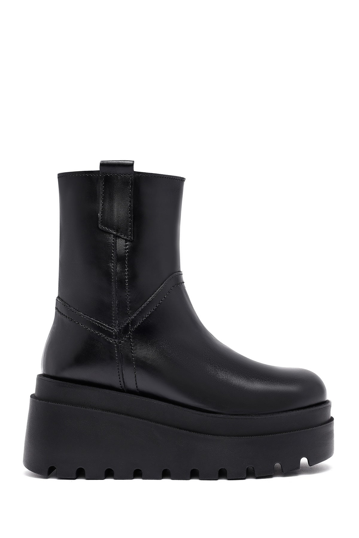 Kadın Siyah Fermuarlı Kalın Tabanlı Deri Bot 25WFD187818 | Derimod