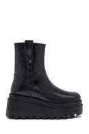 Kadın Siyah Fermuarlı Kalın Tabanlı Deri Bot | Derimod