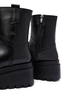 Kadın Siyah Fermuarlı Kalın Tabanlı Deri Bot | Derimod