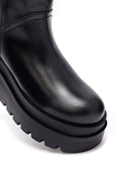 Kadın Siyah Fermuarlı Kalın Tabanlı Deri Bot | Derimod