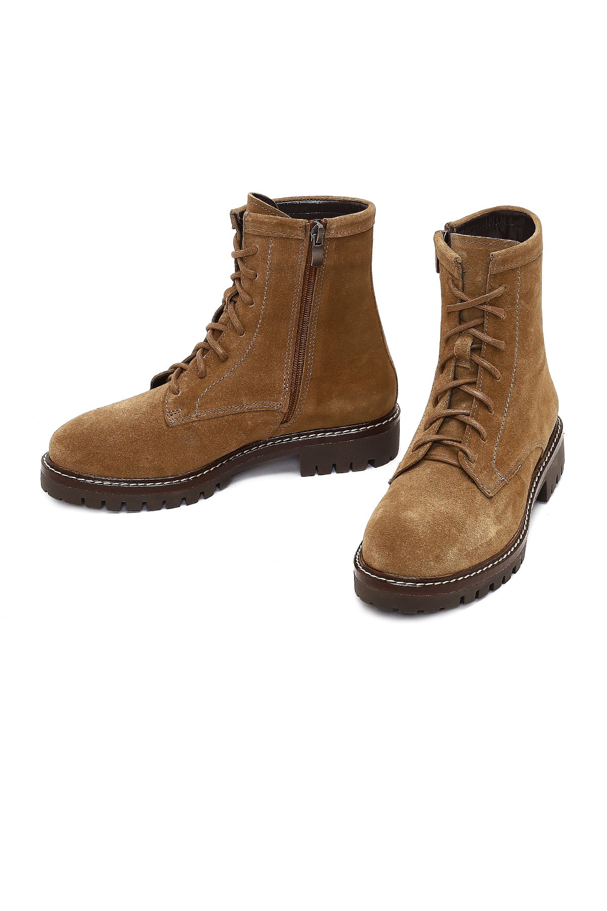 Kadın Taba Fermurlı Kalın Tabanlı Süet Deri Postal Bot