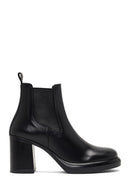 Women's Black Thick Heeled Leather Chelsea Boot | Derimod