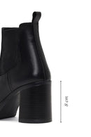 Women's Black Thick Heeled Leather Chelsea Boot | Derimod