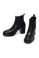 Women's Black Thick Heeled Leather Chelsea Boot | Derimod