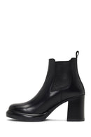 Women's Black Thick Heeled Leather Chelsea Boot | Derimod
