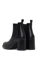 Women's Black Thick Heeled Leather Chelsea Boot | Derimod