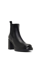 Women's Black Thick Heeled Leather Chelsea Boot | Derimod