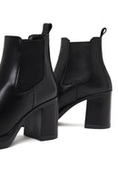 Women's Black Thick Heeled Leather Chelsea Boot | Derimod