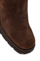 Women's Brown Zippered Thick Heeled Suede Leather Boot | Derimod