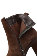Women's Brown Zippered Thick Heeled Suede Leather Boot | Derimod