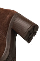 Women's Brown Zippered Thick Heeled Suede Leather Boot | Derimod