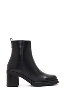 Women's Black Zippered Thick Heeled Leather Boot | Derimod