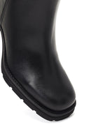 Women's Black Zippered Thick Heeled Leather Boot | Derimod