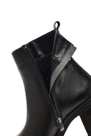 Women's Black Zippered Thick Heeled Leather Boot | Derimod