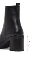 Women's Black Zippered Thick Heeled Leather Boot | Derimod