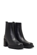 Women's Black Zippered Thick Heeled Leather Boot | Derimod