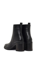 Women's Black Zippered Thick Heeled Leather Boot | Derimod