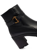 Kadın Siyah Fermuarlı Kalın Topuklu Deri Bot | Derimod