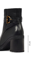 Kadın Siyah Fermuarlı Kalın Topuklu Deri Bot | Derimod