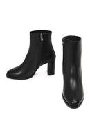 Kadın Siyah Fermuarlı Kalın Topuklu Deri Bot | Derimod