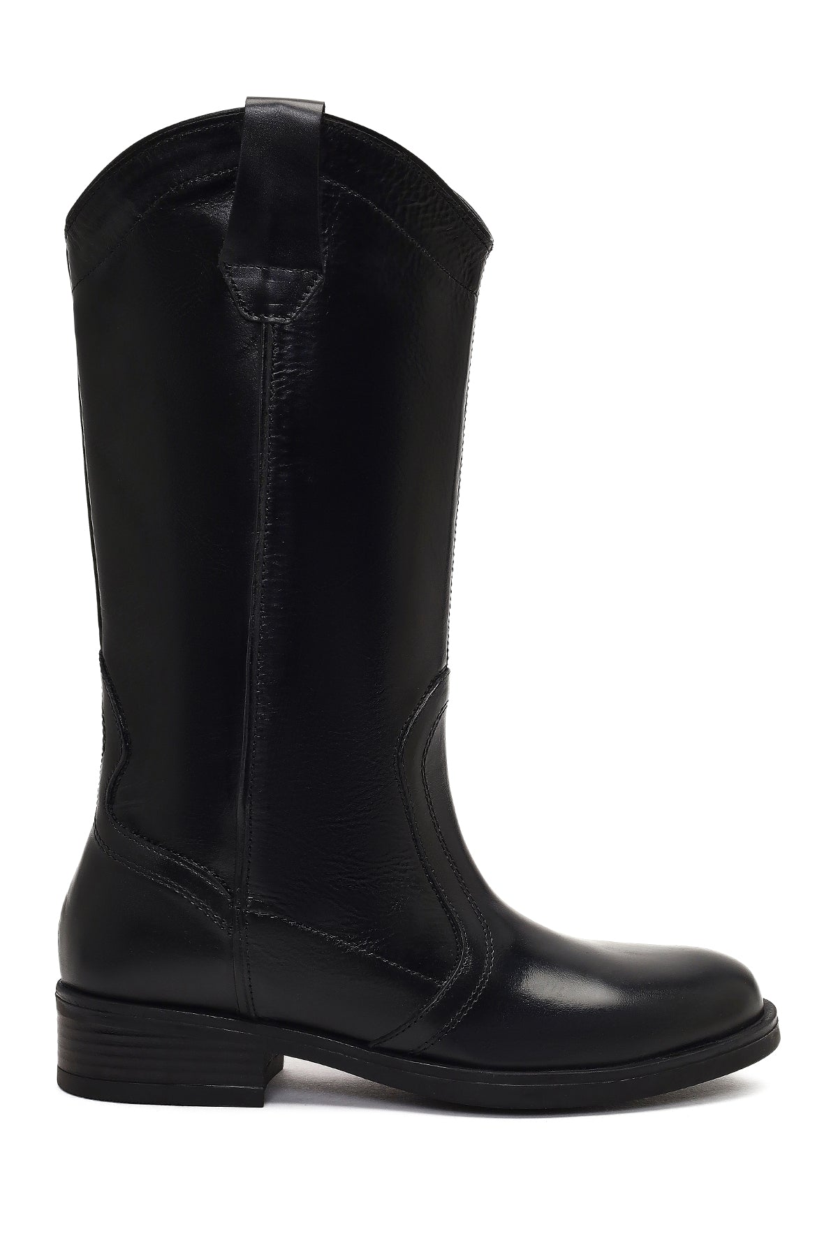 Women's Black Leather Cowboy Boot 25WFD188718 | Derimod