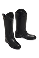 Women's Black Leather Cowboy Boot | Derimod
