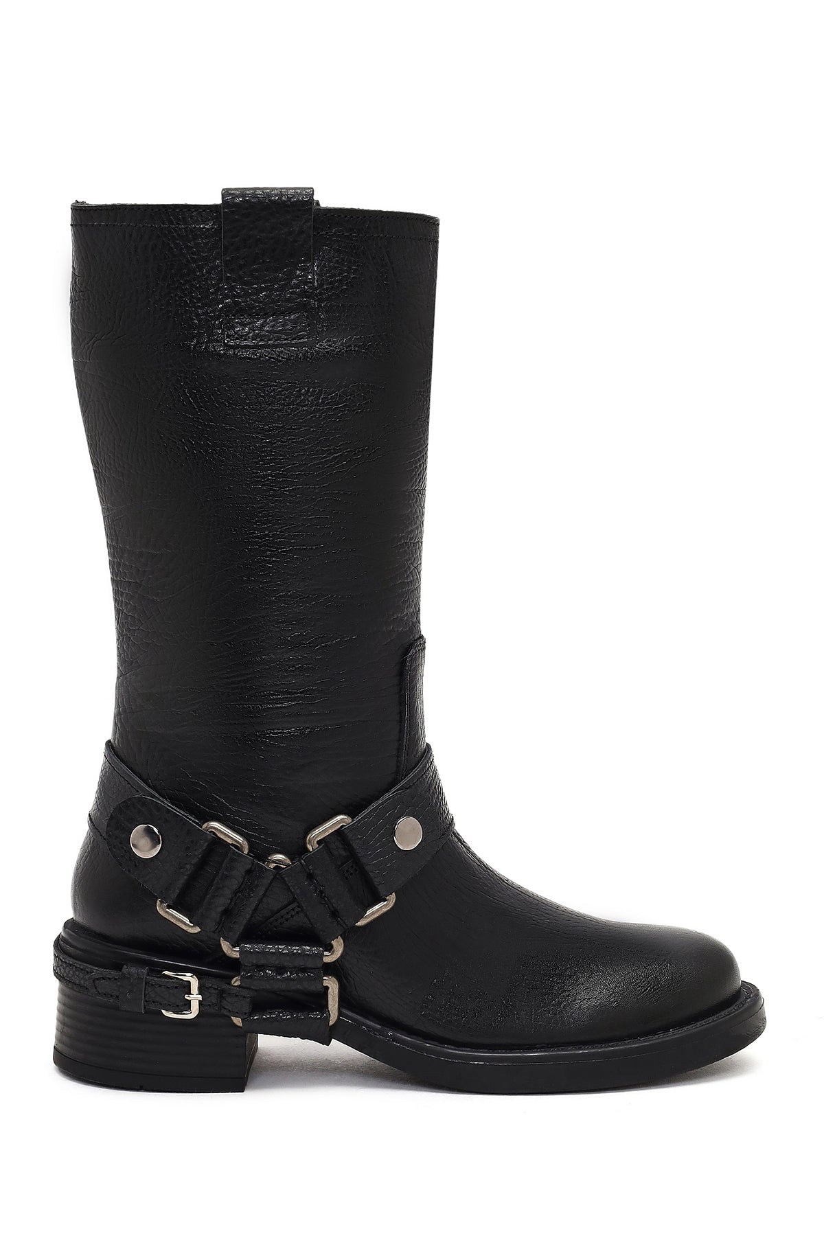 Women's Black Leather Biker Boot 25WFD1892FT | Derimod